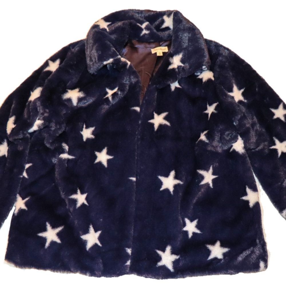 navy and white star fuzzy jacket